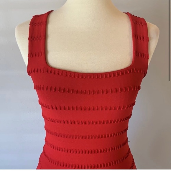 [ALAIA] Red Square Neck Knit Dress - Size 38/4 - Picture 2 of 6